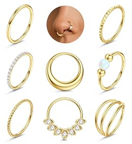 ADRAMATA 8 st piercing näsa stål kirurgisk septum piercing läppar allergisk glans örhängen näsa cirkel liten konch tragus piercing helix piercing guld silver