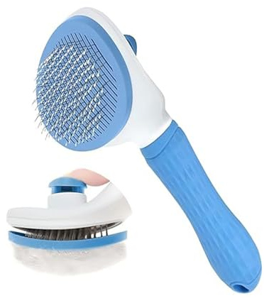 Yoodeet Katze Haarbürste, Selbstreinigung Haustier Haarbürste - Hautfreundliche Entscheidung Pflegebürste, Katze Bürste zum Abgießen mit Metallkamm für kurze und lange Haare Katzen (Blau)