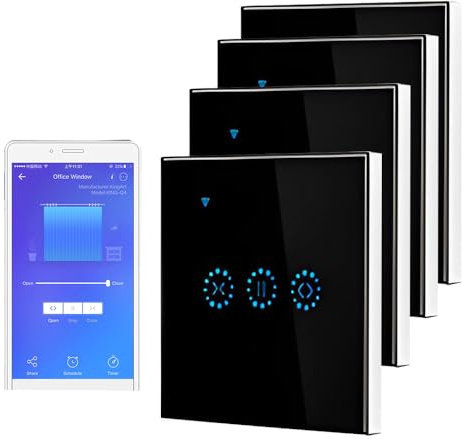 Lot de 4 interrupteurs de volet roulant - Commande Wi-Fi - Minuterie Smart Life Smart Curtain Switch APP Remote & Voice Control - Compatible avec Alexa Echo et Google Assistant - Noir