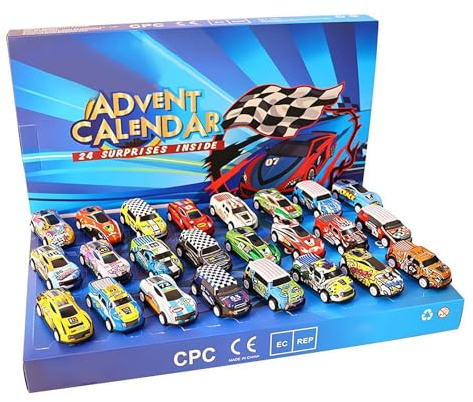 Mini Racers Christmas Advent Calendars 2025，24 Days Christmas Countdown Calendar With Pull-Back Cars Vehicles, 24 Alloy 1:64 Scale Trucks And Cars For Christmas Stocking Fillers For Kids Boys