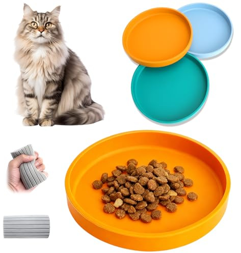 XRVRILE Futternapf Katze Silikon 3er Set 18cm, Katzennapf Flach & Katzennapf Silikon, Katzen Teller, Fressnapf Katze, Rutschfest & Leicht zu Reinigen mit Reinigungsbürste