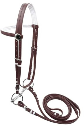 LOVIVER Brida de Caballo con rienda de Acero Inoxidable, de Anilla Ajustable y cómodo, cabezada de Cuerda para Entrenamiento de Caballos y lecciones, Marrón 13.5 Cm