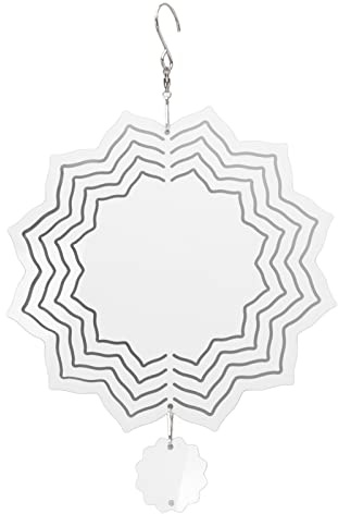 Vitt vindhänge, enkel dekorativ hängande prydnad i aluminium med reflekterande guldfinish, vädertolerant för utomhusträdgård, balkong, vägg, inkluderar gungkrok (Lotus mönster)