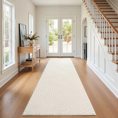 SHACOS Tapis de Couloir Beige, Poil Ras Tapis de Passage Couloir Antidérapant et Lavable, Moderne Motif Tapis de Couloir Entrée pour Porte Couloir Cuisine, 80 x 300 cm