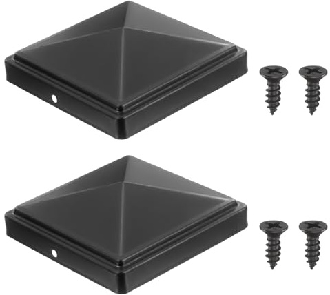 sourcing map 102x102mm Pyramid Post Cap Galvanized Steel with Screws,2Pcs | Fence Post Cover for Wood/Metal Fence Posts,Mailbox,Pyramid Cover,Outdoor,Garden,Decks,Black