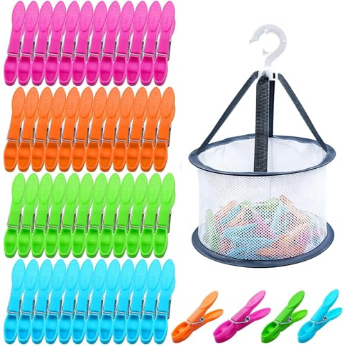 60 Packs Clothes Pegs for Washing Line with Bag, Extra Strong Non Slip Laundry Pegs 4 Colors, Colorful Plastic Clothespins, Washing Line Clips, Rust Resistant Windproof Clips for Indoor Outdoor