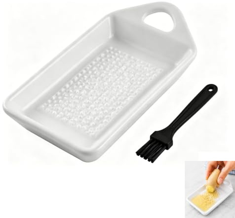 Râpe à Gingembre en Céramique Blanc, Râpe à Ail Multifonction 11x6,6x2 cm, Multifonction pour Gingembre Ail Oignon Fruits Légumes, Extraction de Jus Facile, Ustensile de Cuisine Durable et Hygiénique