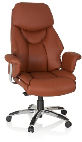 hjh OFFICE XXL Fauteuil de Direction Prado Cuir véritable Marron Fauteuil de Bureau Confortable à Rembourrage épais, Dossier Haut
