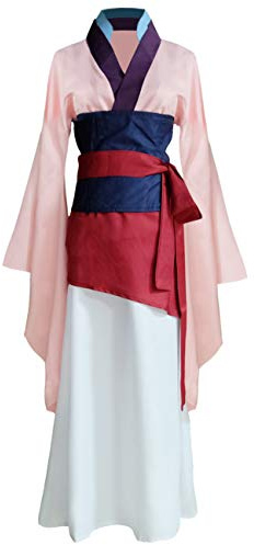 Angelaicos Disfraz de princesa Mulan para mujer, vestido de fiesta de heroína china, rosa, talla S