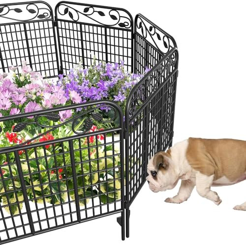 Amagabeli Dekorative Metall-Gartenzaunpaneele 1.12m(H) x 1.8m(L) - Rostfreier Wetterfest Stahl Sichtschutz für Hunde, Blumenbeete & Teiche | 2er-Set Steckzaun ohne Graben | Schwarz Pulverbeschichtet