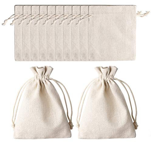 Set di 12 sacchetti in cotone con cordino di serraggio, 12 x 17 cm, sacchetti riutilizzabili in iuta, sacchetto regalo con cordino per gioielli, trucchi, monete, spezie, artigianato (Beige), cotone,