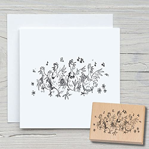 NEWSTAMPS Stempel Hühnerhaufen Motivstempel groß aus Holz & Gummi zum Karten basteln, Holzstempel, Tiere, Tierstempel, Scrapbook, Textilstempel, Deko, Kinder