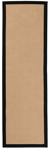 carpetfine Tappeto Sisal passatoia colore 70x240 cm tessuto a mano con bordo in cotone Nero | Tappeto naturale antiscivolo Uni in tessuto piatto di fibre naturali per soggiorno e camera da letto