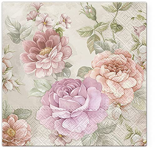 20 Servietten Memory of Summer - Dezente Vintage Rosen33x33cm
