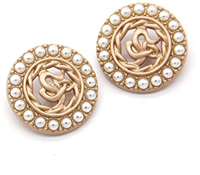 5 PCS Gold Metal Round Pearl Buttons for Clothing Women Coat Garment Buttons for Handmade Sewing Crafts (#9, 23mm)