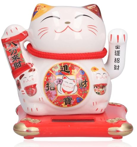 HERCHR Winkende Katze, Glückskatze Winkekatze, Solarbetriebene Kawaii Winkende Katze, Chinesische Glückskatze, Katzen Deko, Winkender Arm, Statue, Figur Für Zuhause, Auto, Ornament