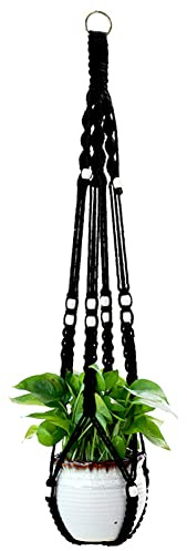 ikasus Makramee Blumenampel Böhmischen Deko Baumwollseil Hängeampel Blumentopf Robust Handgewebt hängepflanze Pflanzen Halter Aufhänger für Innen Außen Decken Balkone Wanddekoration - 65cm 4 Beine