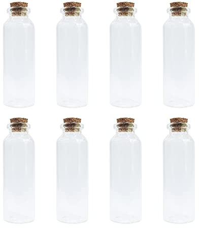 WYAN 8 Piezas 30 ML Botellas Cristal Pequeñas, para Boda & Fiesta | Vidrio, Transparente, con Tapón De Corcho, Cuello Cóncavo, para Caramelos, Regalos Boda & Bisutería, Mensajes En Botella