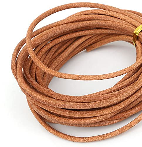 chlzekai Mode 5 m/Menge Durchmesser 3 mm rund geformtes echtes Leder-Seil-Schnur-Schnur für handgefertigte Accessoires-natürlich