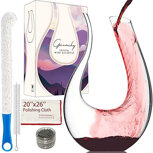 Gnimihz Wine Decanter with Cleaning Tools- Handmade Lead-free Crystal Swan-neck Decanter, Improves Wine Taste Smoother, Wine Accessories, Wine Gifts, 1500ml