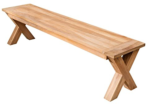 Gartenbank EMPIRE TEAK - 180cm - natur - Teakholz wetterfest massiv | montiert geliefert, X-Gestell, Outdoor geeignet