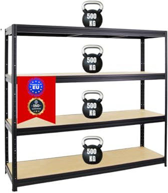 PROREGAL Schwerlastregal Dino Extra Breit 180x200x60 cm Fachlast 500kg Schwarz, Garagenregal, Lagerregal, Steckregal, Weitspannregal