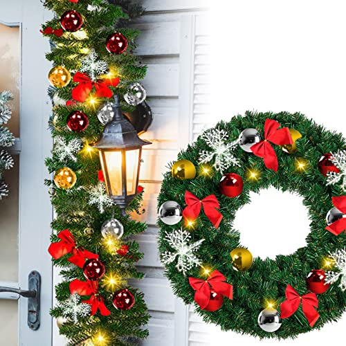 Cecaylie Tannengirlande 10M, Weihnachtsgirlande grün mit Beleuchtung 200 LEDs, Warmweiß, für Inneneinrichtung Kamin Treppe Wand Tür Draußen, Tannengirlande Künstlich (2 * 5M)
