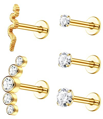 JeryWe 16G G23 Titanium Knorpel Tragus Ohrringe für Damen Männer Chirurgenstahl Tragus Piercing Vorwärts Lippenpiercing Labret Stecker Cz Schlange Lippenringe Cartilage Ohrstecker Hypoallergen2