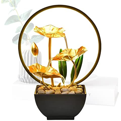 Tuzsocr Fontana LED, fontana da tavolo con illuminazione a cascata, decorazione Zen silenziosa per meditazione, casa, ufficio, giardino, soggiorno