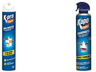 Tous Insectes Multi-Usages 500ml KAPO Expert & Aerosol Tous Insectes Rampants - 400ML - Idéal pour Éliminer Tous les Insectes Rampants - Effet Immédiat - Jet Puissant - Reste Actif et Protège