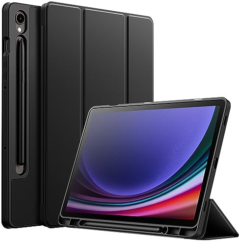 JETech Hülle für Samsung Galaxy Tab S9 11 Zoll mit S Pen Halterung, Weiche TPU DREI-Falt Ständer Schützend Tablet Schutzhülle, Unterstützung S Pen Aufladung, Auto Wachen/Schlafen (Schwarz)
