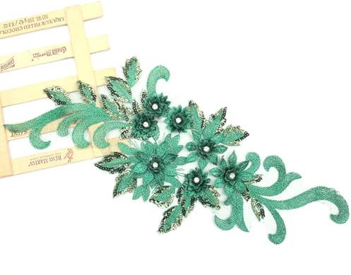 Wisafory Applicazione floreale da cucire, applicazione in pizzo con strass, decorazione in tulle, decorazione floreale in pizzo