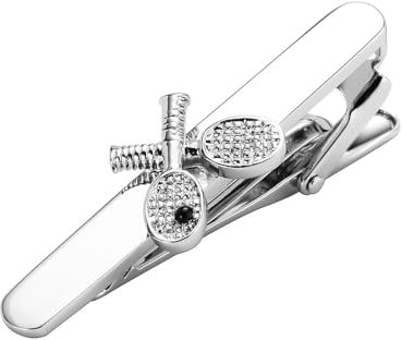 Krawattenklammer Edelstahl, Krawattennadel Herren Silber Tennisschläger Hemd Anzug Damen Schmuck mit Geschenkbox