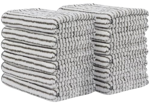 SINLAND Microfiber Face Towels Ultra Soft Facial Washcloths Face Cloth 12Inch x 12Inch 12 Pack Grey Stripe