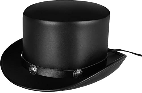 Tsffae Magisk läderhatt Steampunk Gentleman platt hatt klassisk topphatt svart vintage topphatt läderhatt för kvinnor män