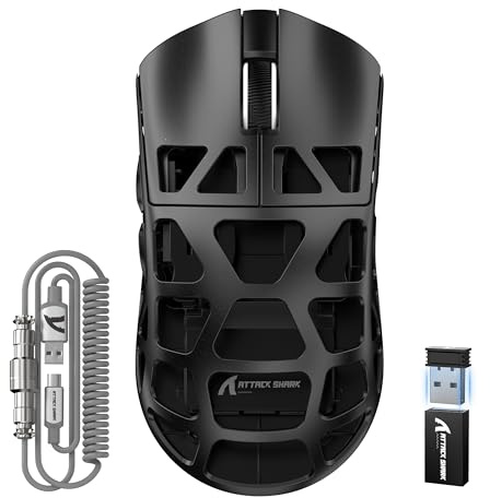 ATTACK SHARK R3PRO 46g Superlight Magnesiumlegierung Maus, 8000Hz Kabellose Abfragerate, 26000 DPI, 2,4G/BT/Kabelgebundene Gaming-Mouse, PixArt PAW3395-Sensor G502, mit Spiralkabel, PC/Mac, Schwarz