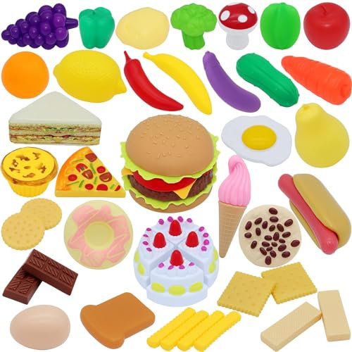 DERAYEE Lebensmittel Spielzeug Kinder Hamburger Set Kunststoff Obst Gemüse Set gefälschte Lebensmittel Kinderspielzeug für Mädchen und Jungen ab 3 Jahre