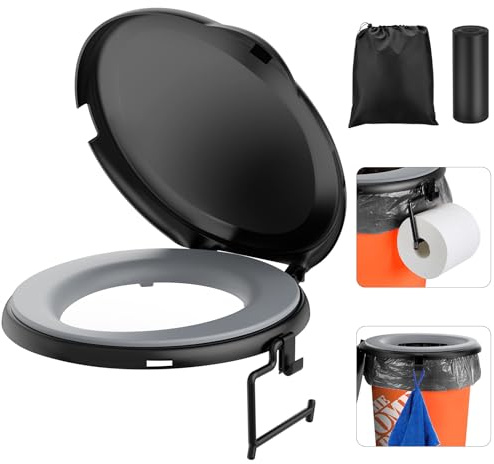 Bucket Toilet Seat with Cushion, 5 Gal Bucket Toilet Seat with Lid for Camping, Soft Cushion Toilet Seat with Storage Bags and Disposable Toilet Bags, Camping, Hiking, Emergency, Car, Boat