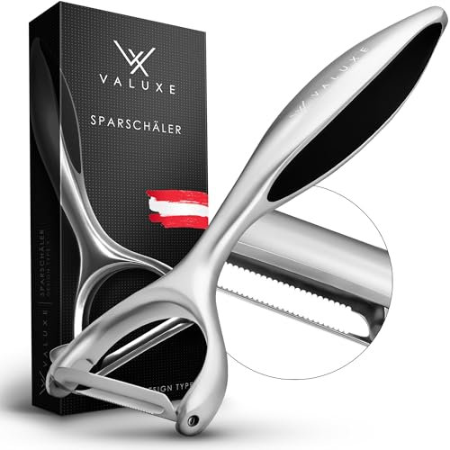 VALUXE® Sparschäler gezackt mit scharfer Edelstahl-Klinge & rutschfestem Griff - Profi Y-Schäler zum präzisen Schälen - Kartoffelschäler, Gemüseschäler, Spargelschäler, Universalschäler