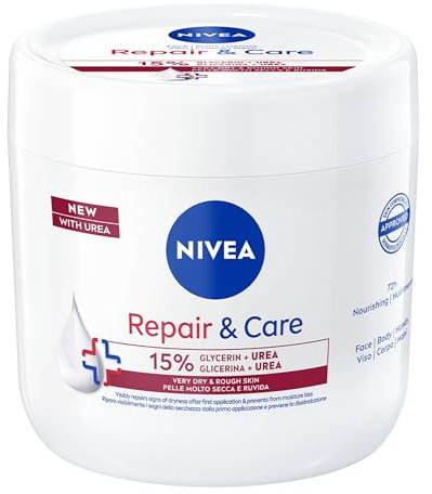 NIVEA Körpercreme Repair & Care Urea 400 ml, Allzweckcreme für sehr trockene und raue Haut, 72h Feuchtigkeitscreme, angereichert mit 15% Glycerin und Urea