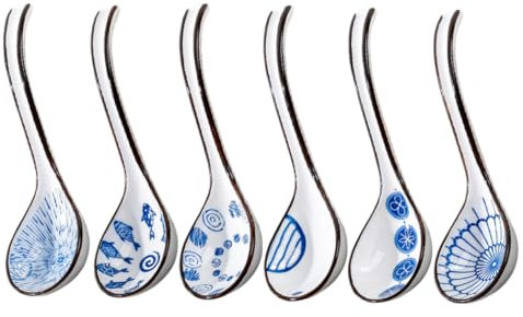Ciieeo 6piezas Cucharas De Sopa Chinas De Cerámica Cucharas Sopera Para Arroz Portátiles