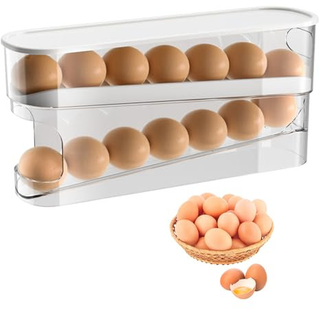 BDHYYM Eierhalter Kühlschrank,Eier Aufbewahrung Kühlschrank,Kühlschrank Organizer Eier,2 Schichten Kühlschrank Organizer,Stapelbarer Eierbehälter,Eierspender Kühlschrank,Eierbox Hält 12 Große Eier