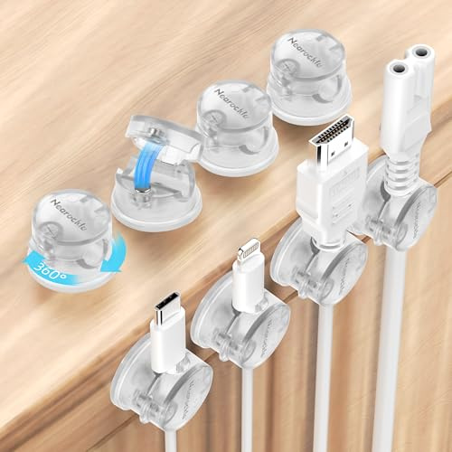 Magnetisch Drehbar Kabelhalter Schreibtisch Selbstklebend Kabel Organizer | Nearockle Kabelclips Kabelmanagement für Kabel Verstecken 7,5 mm Blendenöffnung (8 Stück, Transparent)