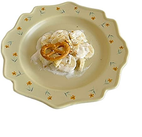 Piatto piano Piatto da pranzo vintage Piatto da pranzo in ceramica con fiori gialli Piatto da dessert Piatto da insalata Piatto da pranzo Piatto piano da casa Piatto fondo Piatto da pranzo semplice Pi