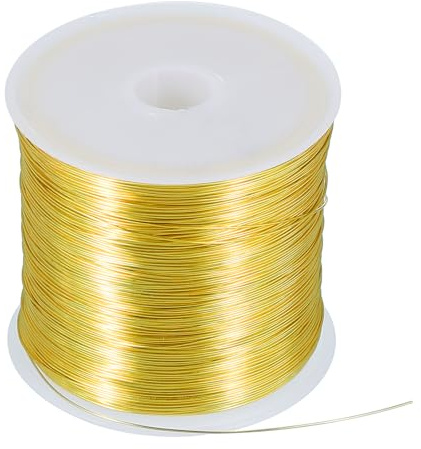 sourcing map 164Ft 26 Gauge Jewelry Wire Beading Wire for Jewelry Making 50M/0.4mm Bare Copper Craft Beading Wire for Necklace Bracelet Beading Supplies, Gold