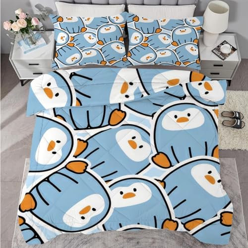 buyluhn Piumino completo con pinguino, reversibile, per tutte le stagioni, 7,5 tog, lavabile in lavatrice, per letto matrimoniale, estate e inverno, leggero, 2 federe