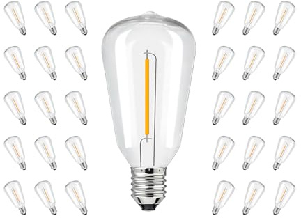 CHYParty 25 Pack ST38 LED Replacement Bulbs, Shatterproof 1W (Equivalent to 5W Incandescent), E12 Base Edison Bulbs Warm White for Outdoor String Lights, Patio Decor