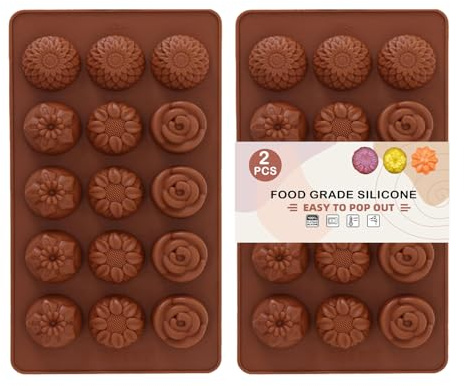 ENBRWAS Flower Silicone Chocolate Moulds, 2 Trays, 30 Cavities.for Sweets, Jelly, mini ice Pieces, Fondant and Wedding or Birthday Cake Decorations | For candy, jelly and frozen treats – detailed patterns, flexible release and easy cleanup