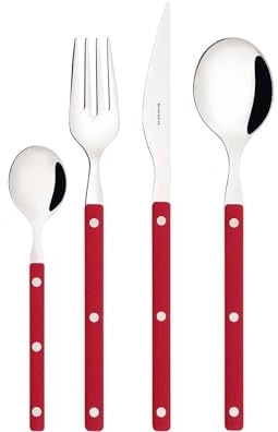 BUGATTI, Allegra, Cubertería de 24 cubiertos de acero inoxidable 18/10, servicio de cubiertos para 6 personas, incluye 6 cucharas, 6 tenedores, 6 cuchillos y 6 cucharaditas. (Rojo)