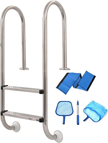 QLSABIA Pool Hand Rail Handrail Stainless Steel Swimming Pool Rail Pool Railing Swimming Pool Ladder with Grip Cove Pool Skimmer Set,2-Step In-Ground Stainless Steel Step Heavy